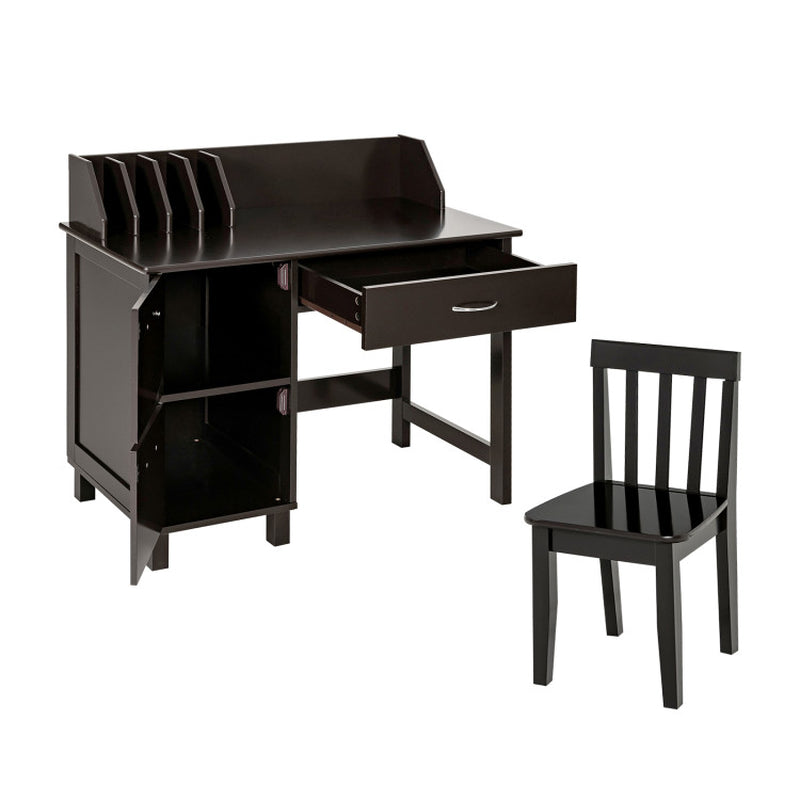 Kids Wooden Writing Furniture Set with Drawer and Storage Cabinet